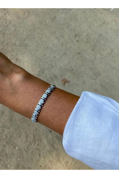 marsel aksesuar Xuping Square Zircon Stone Strip Silver Bracelet