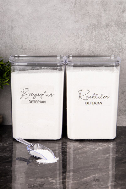Minya Home 2 Adet Ölçek Hediyeli Deterjanlık Seti Renkliler-Beyazlar Saklama Kabı 3000 ml Akrilik Deterjanlık