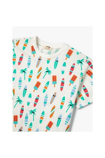 Koton Boy's T-Shirt Surf Printed Short Sleeve Crew Neck Cotton