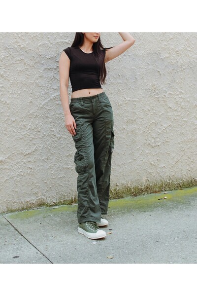 september island Koyu Yeşil Paraşüt Kumaş Kargo Pantolon
