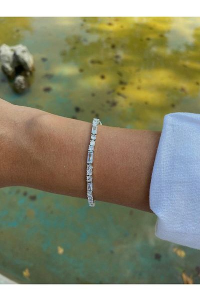 marsel aksesuar Xuping Special Series Square Baguette Waterway Silver Bracelet