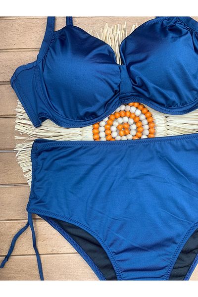 XORVİO Women's Lycra Flexible Stylish Comfortable Plus Size High Waist Battal Underwire Navy Blue Bikini Suit