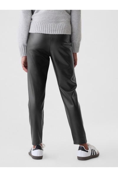 GAP Kız Çocuk Siyah Suni Vegan Deri Legging Tayt