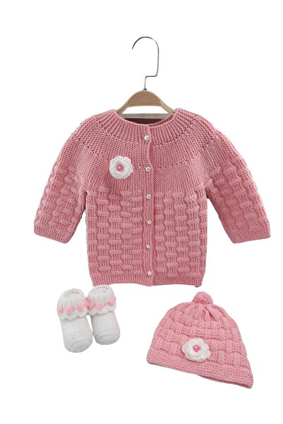 Aykır ı Bebe Aykır-ı Bebe 3-Piece Hand Knitted Baby Cardigan Set