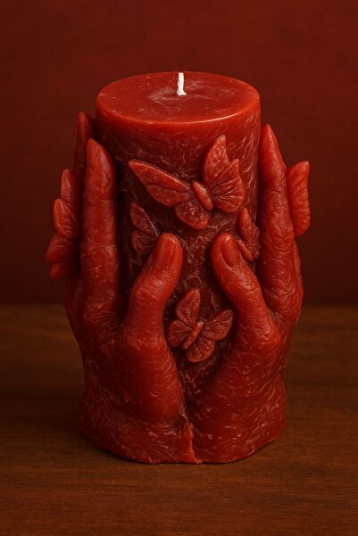 VELAE Ruhun Işığı – El Figürlü Kelebekli Mum (KALPLE BİRLİKTE)