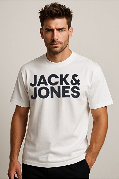 Jack & Jones Crew Neck Logo Printed White T-Shirt