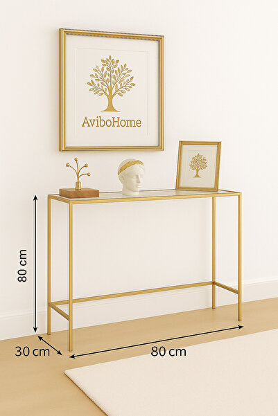 Home Merlin Gold Dresuar Kahve Köşesi Modern Konsol 80 cm Şeffaf Cam