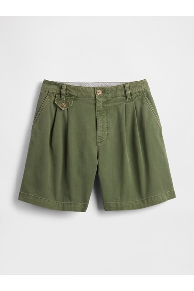 GAP Kadın Koyu Yeşil 6" Mid Rise Twill Pileli Şort Pantolon