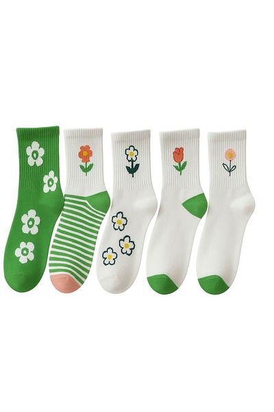 Bestrend 5-Piece Colorful Floral Women's Tennis Socks