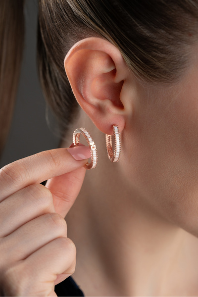 Silvano Jewelry 925 Ayar Gümüş Baget Taşlı Halka Küpe