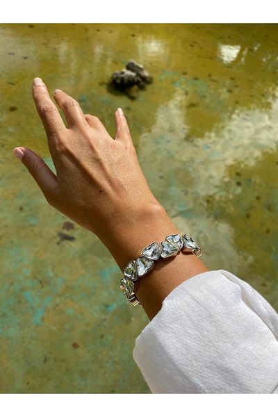 marsel aksesuar Baguette Stone Detailed Triangle Model Silver Color Flexible Bracelet