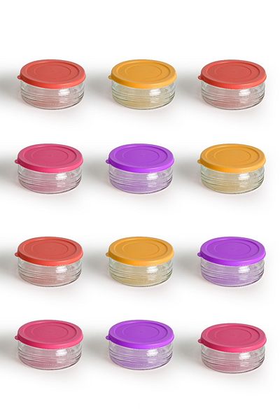 YUNUSOĞLU HOME Premium Breakfast Set of 12 410 Cc |   Glass Storage Container with Colorful Plastic Lid, Airtight