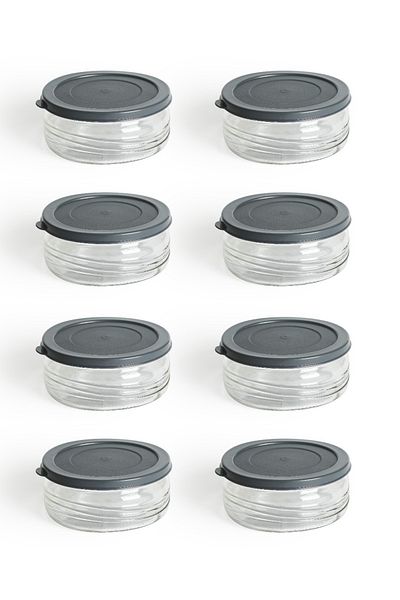 YUNUSOĞLU HOME Premium Breakfast Set of 8 410 Cc |   Gray Plastic Lid, Glass Storage Container, Airtight