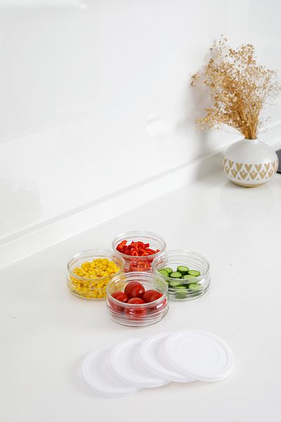 YUNUSOĞLU HOME Premium Breakfast Set of 4 410 Cc |   White Plastic Lid, Glass Storage Container, Airtight