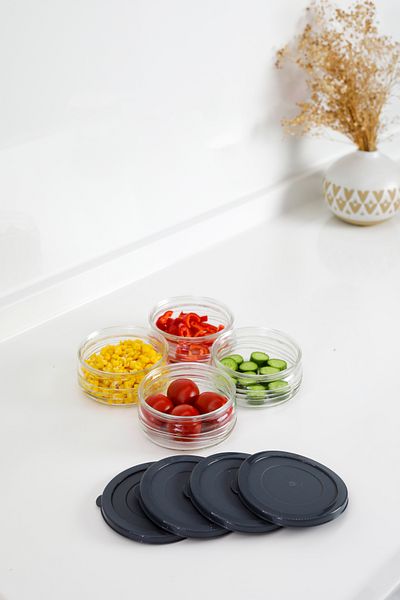 YUNUSOĞLU HOME Premium Breakfast Set of 4 410 Cc |   Gray Plastic Lid, Glass Storage Container, Airtight
