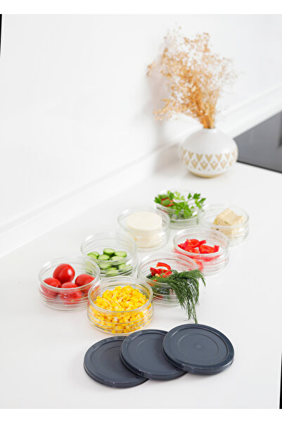 YUNUSOĞLU HOME Premium Breakfast Set of 8 410 Cc |   Gray Plastic Lid, Glass Storage Container, Airtight