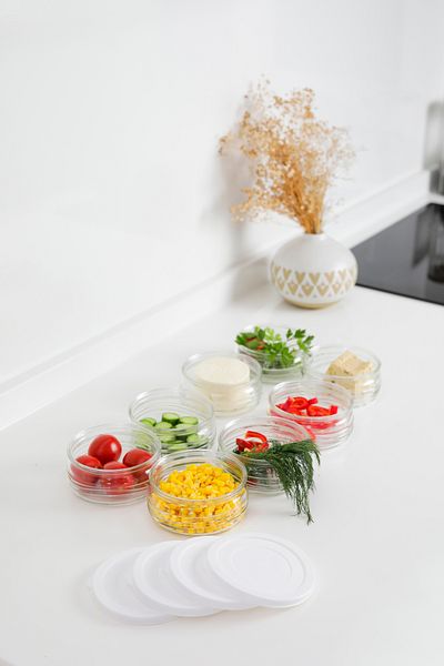 YUNUSOĞLU HOME Premium Breakfast Set of 8 410 Cc |   White Plastic Lid, Glass Storage Container, Airtight