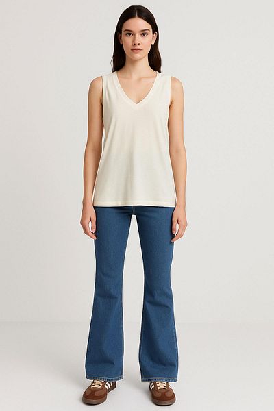 COTENCONCEPT 3 Pieces A-Line Front and Back V-Neck Thick Strap Cotton Basic Tank Top T-Shirt
