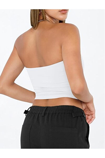 Teenystore White Strapless Bandeau Single Jersey Crop Body Blouse