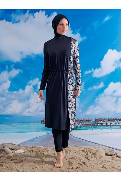 MAYOU Στυλ Hijab μαγιό με πώμα - Navy Blue -