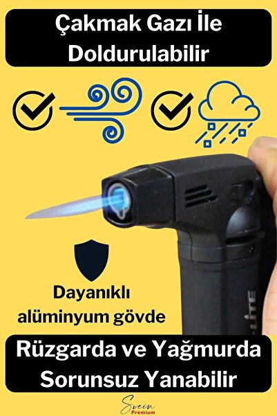 Svein Ayaklı Premium Doldurulabilir Depolu Vantuzlu 1300 Derece Torch Kamp Mangal Piknik Pürmüz Çakmak