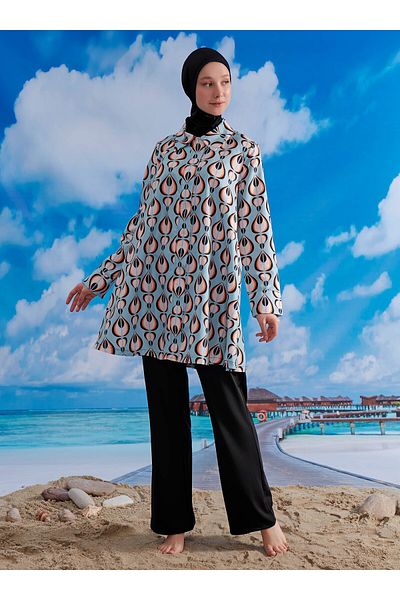 MAYOU Σχέδιο Drop Pattern Hijab Μαγιό - Μαύρο -