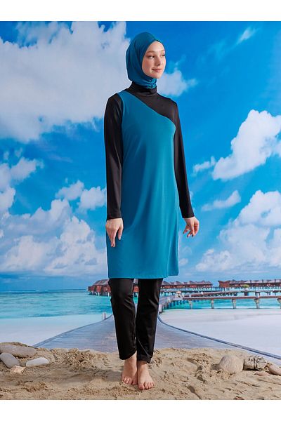 MAYOU Stylish Design Hijab Swimsuit - Black Petrol -