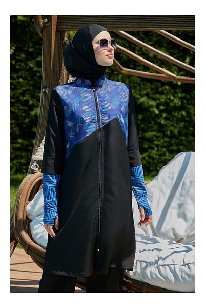 MAYOU Garnished Patterned Hijab Swimsuit - Mixed Color-