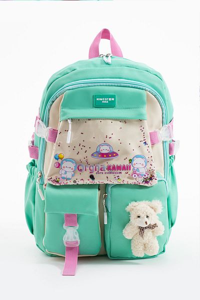 Kingston Hill Geantă de școală pentru copii cu mai multe compartimente cu accesorii în stil coreean Kawaii