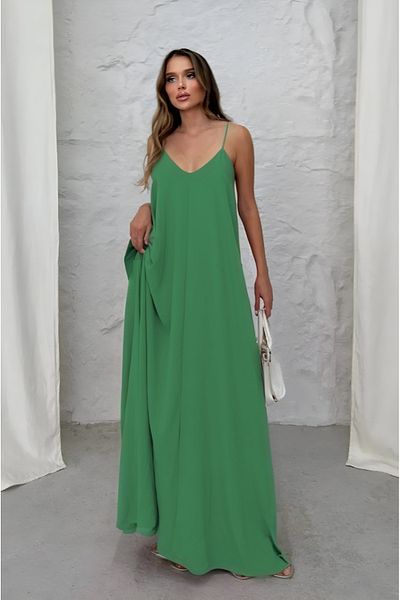 Mogi Butik Aerobin Fabric Adjustable Strap Long Women's Dress 3088