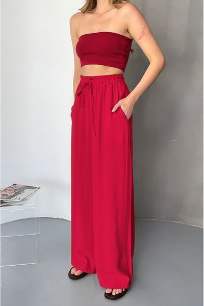 adba style 4026 Modal Woven Elastic Waist Palazzo Women's Trousers
