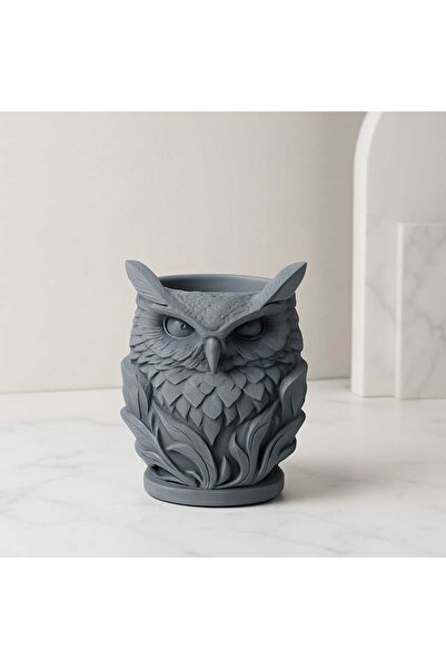 ATOLYETASBAHCE Modern Baykuş Hayvan Figürlü Masaüstü Dekoratif Kalemlik Biblo Saksı