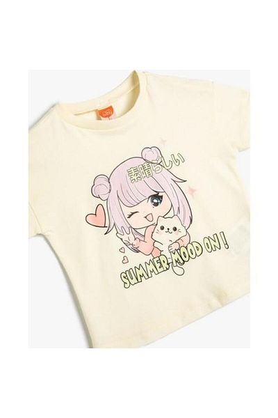 Koton Anime T-Shirt με κοντό μανίκι Crew Lack