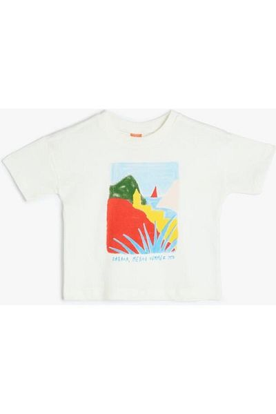 Koton Print Detailed Cotton Crew Neck Ecru Baby Boy T-Shirt 5Smb10100Tk
