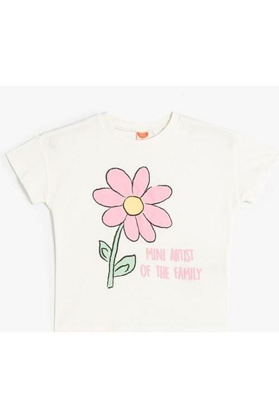 Koton Cotton Short Sleeve Floral Printed Crew Neck T-Shirt