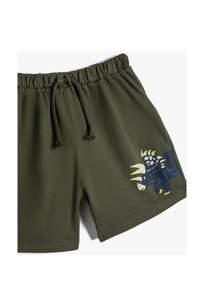 Koton Shorts Dinosaur Printed Waist Tied Cotton