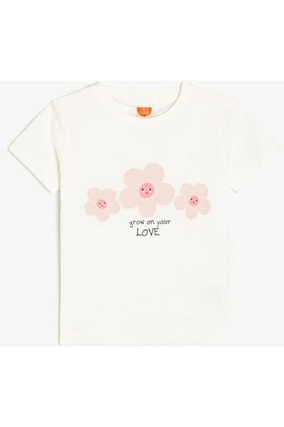Koton Cotton Short Sleeve Floral Printed Crew Neck T-Shirt