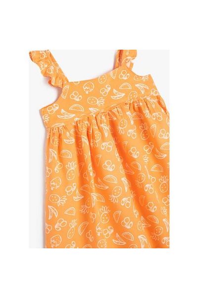Koton Hanging Dress Frilly Square Neck Viscose Fabric