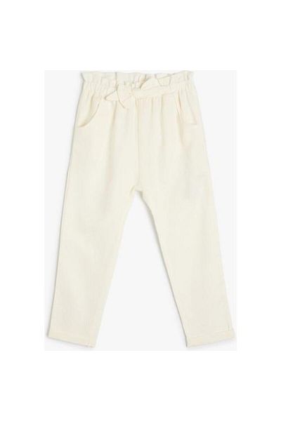 Koton Linen Blended Bow Trousers - Pocket Detail and Elastic Waist