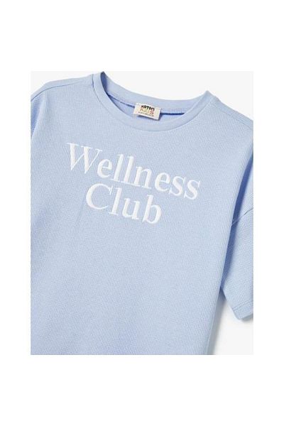 Koton Tricou brodat cu slogan, decolteu, mânecă scurtă din bumbac