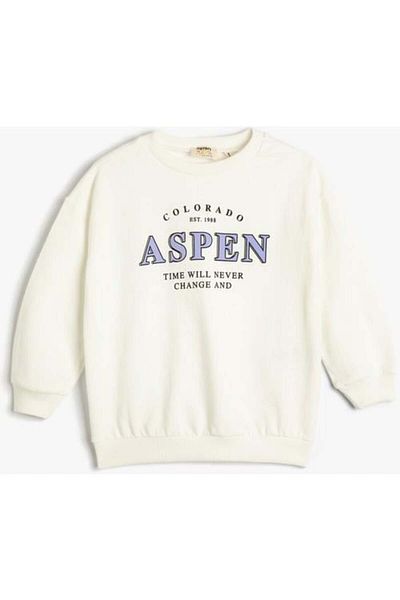 Koton Sweatshirt Cotton Rose Gold Crew Neck Aspen Printed