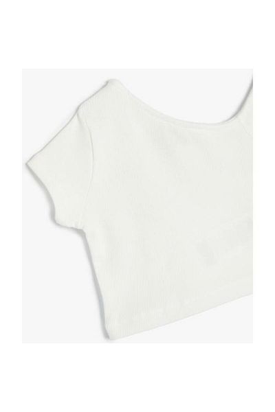 Koton Crop T-shirt Ασύμμετρος γιακάς με κοντό μανίκι βαμβακερό