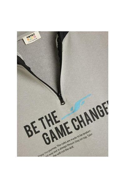 Koton Color Blocked Hooded Sweat - Half Zipper Printed Detail