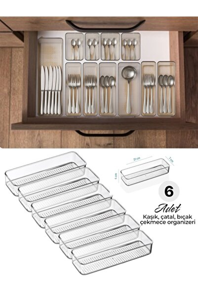 Dem Home 6 Adet (21x7 cm) Çekmece Içi Çatal Kaşık Düzenleme Kutusu - Kaşıklık...