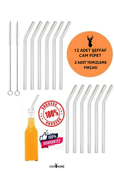 MCA Deerhome 12'li Cam Pipet Ve 2 Adet Temizleme Fırçası Seti 1. Kalite / 9 Mm