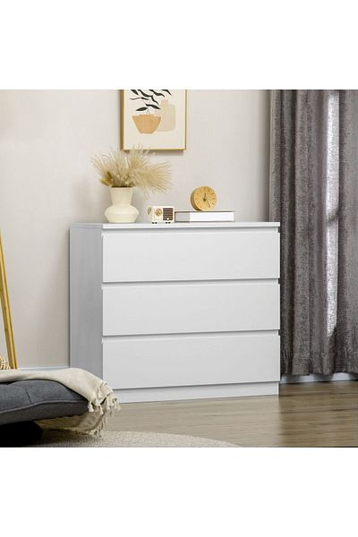 TrentonGCC Modern Chest Of Drawers – 83x80x40 Cm | Sleek White Finish, 3-drawer Storage Unit