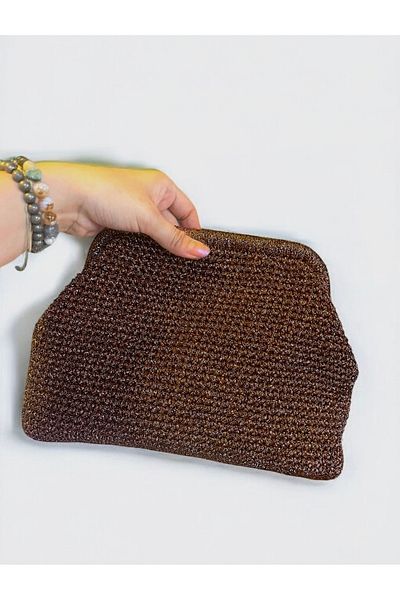 Nuggita Ръчно изработена дамска чанта за стипендии с блясък и въжета, кафява