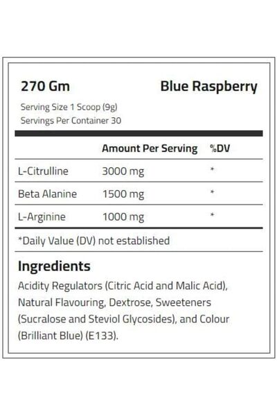 Body Builder تريبل نيترو، توت أزرق، 270 جم، إل-سيترولين، بيتا ألانين، إل-أرجينين، لتمارين رياضية مكثفة