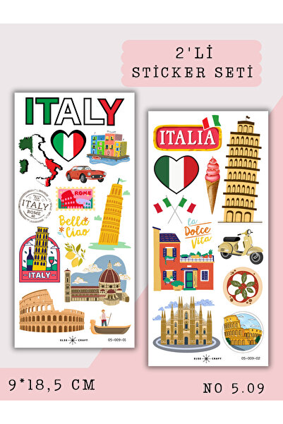 Else Craft 2'li İtalya Seyahat Temalı Sticker 5.09 - Ajanda Planlayıcı Bullet...
