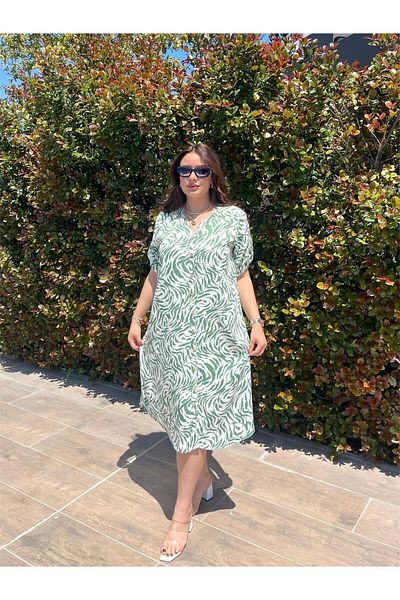 ELSEBUTİKTR Women's Loose Cut Cotton Viscose Dress with Sleeve Epaulettes